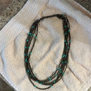 Premier Designs Black Multi-Strand Necklace with Turquoise Beads